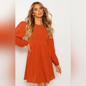 Boohoo Woven Long Sleeve Smock Dress